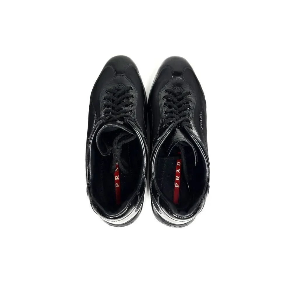 Prada Calzature Donna Black Patent Leather Sneaker Nylon Laces Vintage Women 38 - Picture 4 of 7